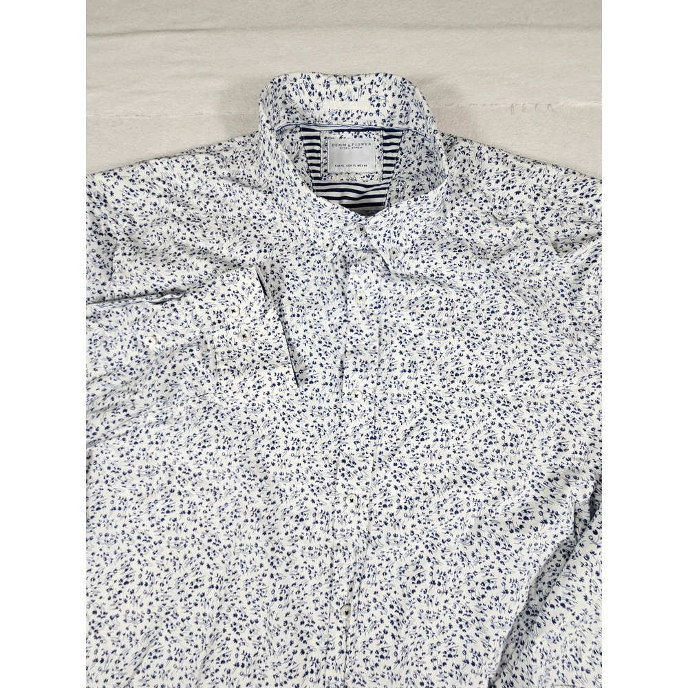 Denim & Flower Ricky Singh Mens XL Floral Button Down Shirt Long Sleeve Stretch